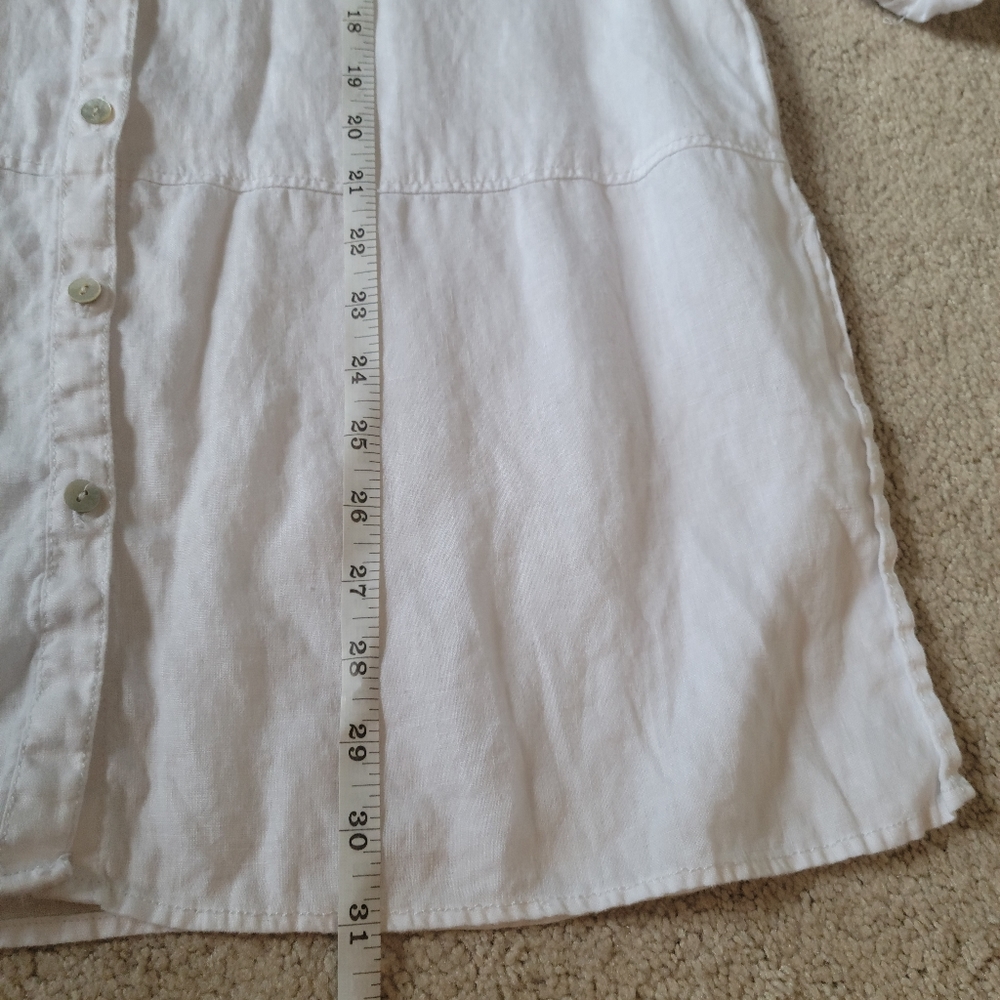Tahari M 100% Linen Long Line White Button Up - Picture 6 of 9
